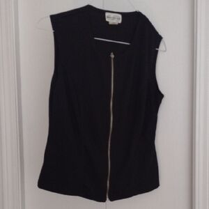 Fitted Black and Silver Tank Top with Zip Front